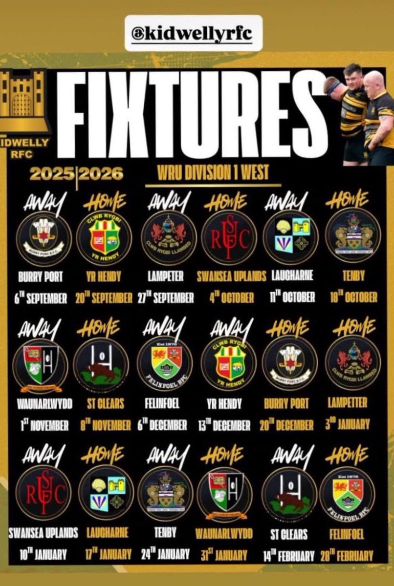 Kidwelly RFC (@rfc_kidwelly) on Twitter photo Next seasonโs fixturesโฆ Next seasonโs fixturesโฆ