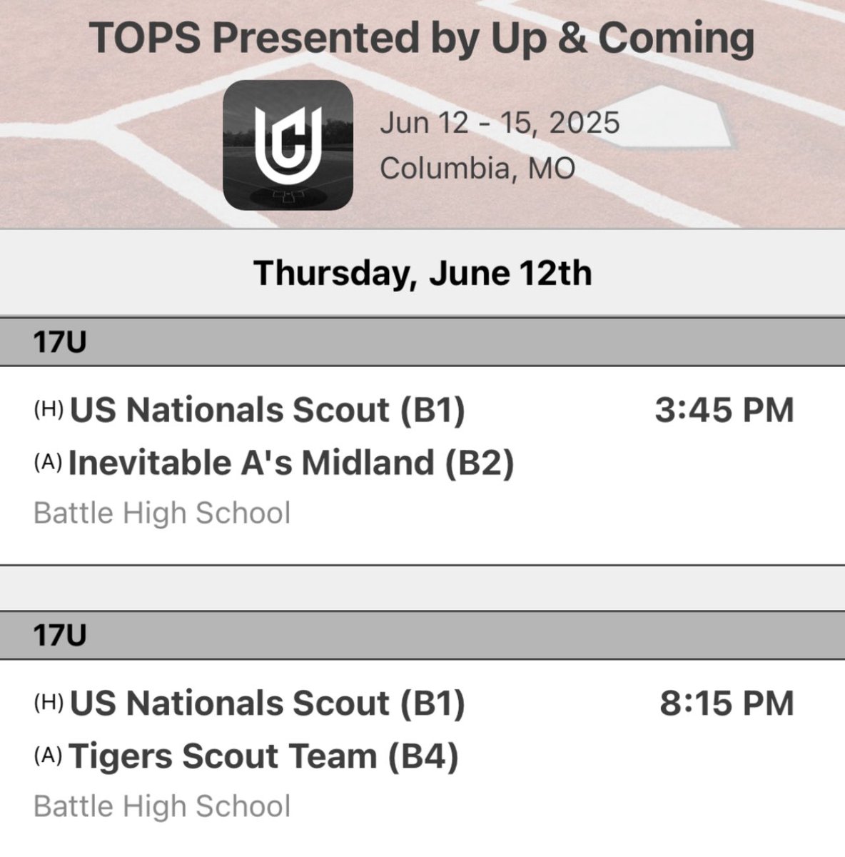 Brennan McLaughlin (@brennanmac23) on Twitter photo Ready to get back on the field after a great high school season! First tournament this summer with <a href="/USNatsNational/">US Nationals Baseball</a> <a href="/jzimmbaseball/">Jack Zimmerman</a>
Let’s GO!!!
<a href="/USABaseball/">USA Baseball</a> <a href="/USABaseEvents/">USA Baseball Events</a> <a href="/Premier_BB_KC/">Premier Baseball KC</a> <a href="/PrepBaseballMO/">Prep Baseball Missouri</a> <a href="/PB_Uncommitted/">Prep Baseball Uncommitted</a> <a href="/PBR_Moulder/">Kevin Moulder</a> <a href="/PbrUrban/">Andy Urban PBR</a> <a href="/ljhatchpb/">LJ Hatch Prep Baseball KC</a> <a href="/BPonbase/">Blaine Peterson</a> <a href="/PG_Scouting/">Perfect Game Scout</a> Ready to get back on the field after a great high school season! First tournament this summer with <a href="/USNatsNational/">US Nationals Baseball</a> <a href="/jzimmbaseball/">Jack Zimmerman</a>
Let’s GO!!!
<a href="/USABaseball/">USA Baseball</a> <a href="/USABaseEvents/">USA Baseball Events</a> <a href="/Premier_BB_KC/">Premier Baseball KC</a> <a href="/PrepBaseballMO/">Prep Baseball Missouri</a> <a href="/PB_Uncommitted/">Prep Baseball Uncommitted</a> <a href="/PBR_Moulder/">Kevin Moulder</a> <a href="/PbrUrban/">Andy Urban PBR</a> <a href="/ljhatchpb/">LJ Hatch Prep Baseball KC</a> <a href="/BPonbase/">Blaine Peterson</a> <a href="/PG_Scouting/">Perfect Game Scout</a>
