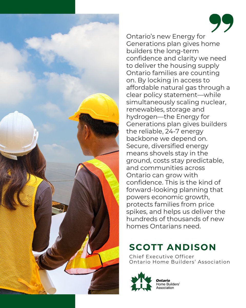 Today’s 'Energy for Generations' announcement is a major step forward for Ontario’s housing future. OHBA CEO Scott Andison weighs in on what this means for affordability, infrastructure, and housing supply across the province.

Learn more in today’s OHBA Member Release: