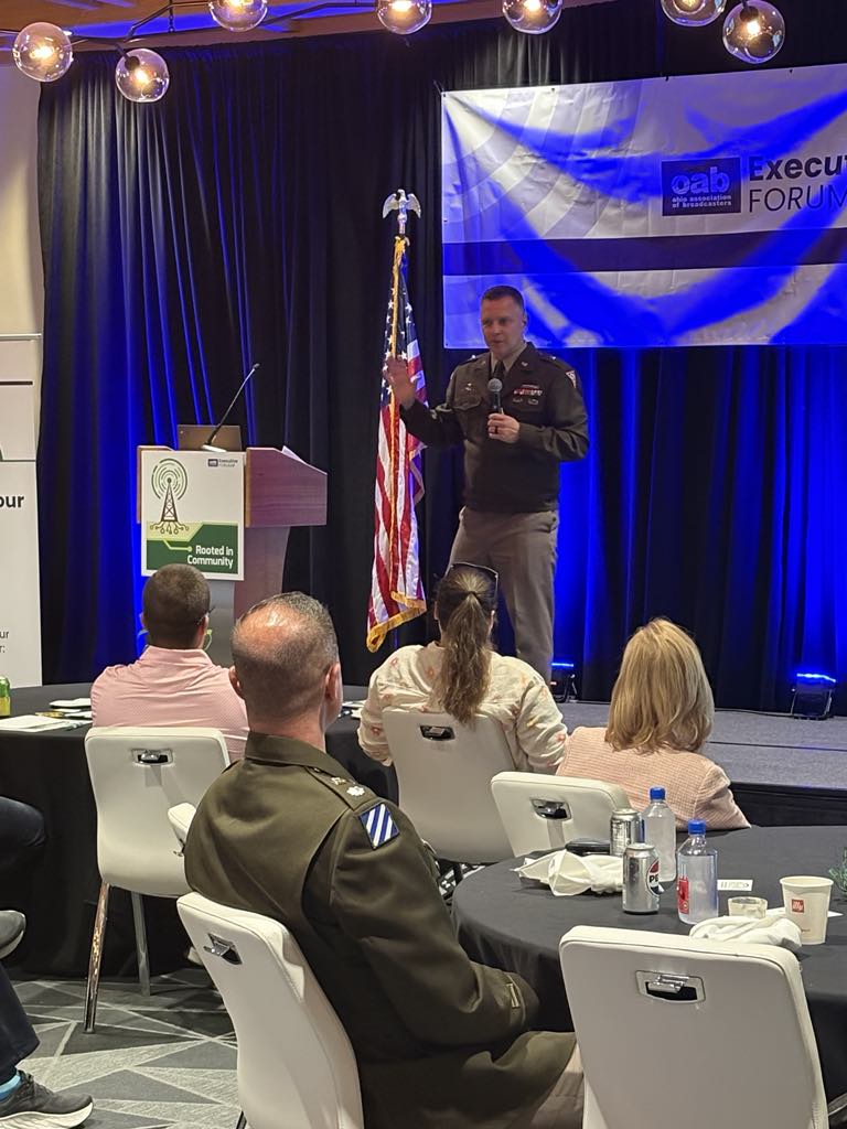 OhioBroadcaster's tweet image. Shout out to longtime OAB partners @ArmyGuardOhio for joining us today at our Executive Forum! Special thanks to Brigadier General Matthew Woodruff for speaking to our guests on the importance of their mission, and how #OhioBroadcasters can provide their support!