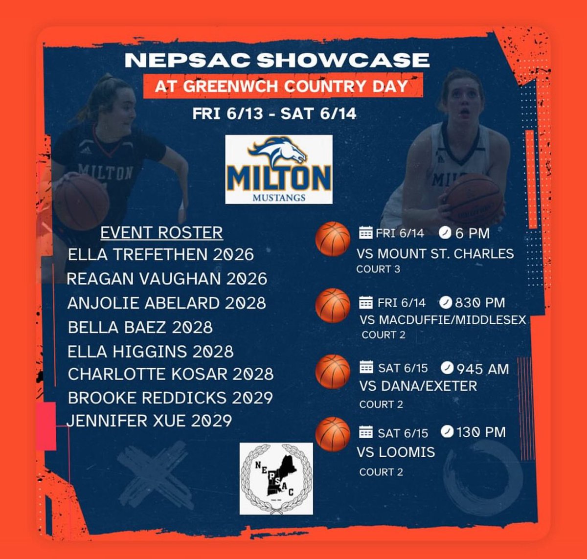 Excited to participate in the <a href="/NEPSGBCA/">NEPSGBCA</a>  showcase this weekend with <a href="/MiltonAcademygb/">Milton Academy Girls' Basketball</a>  <a href="/MCWSTARZ/">MCW STARZ</a> 

Here is my schedule: