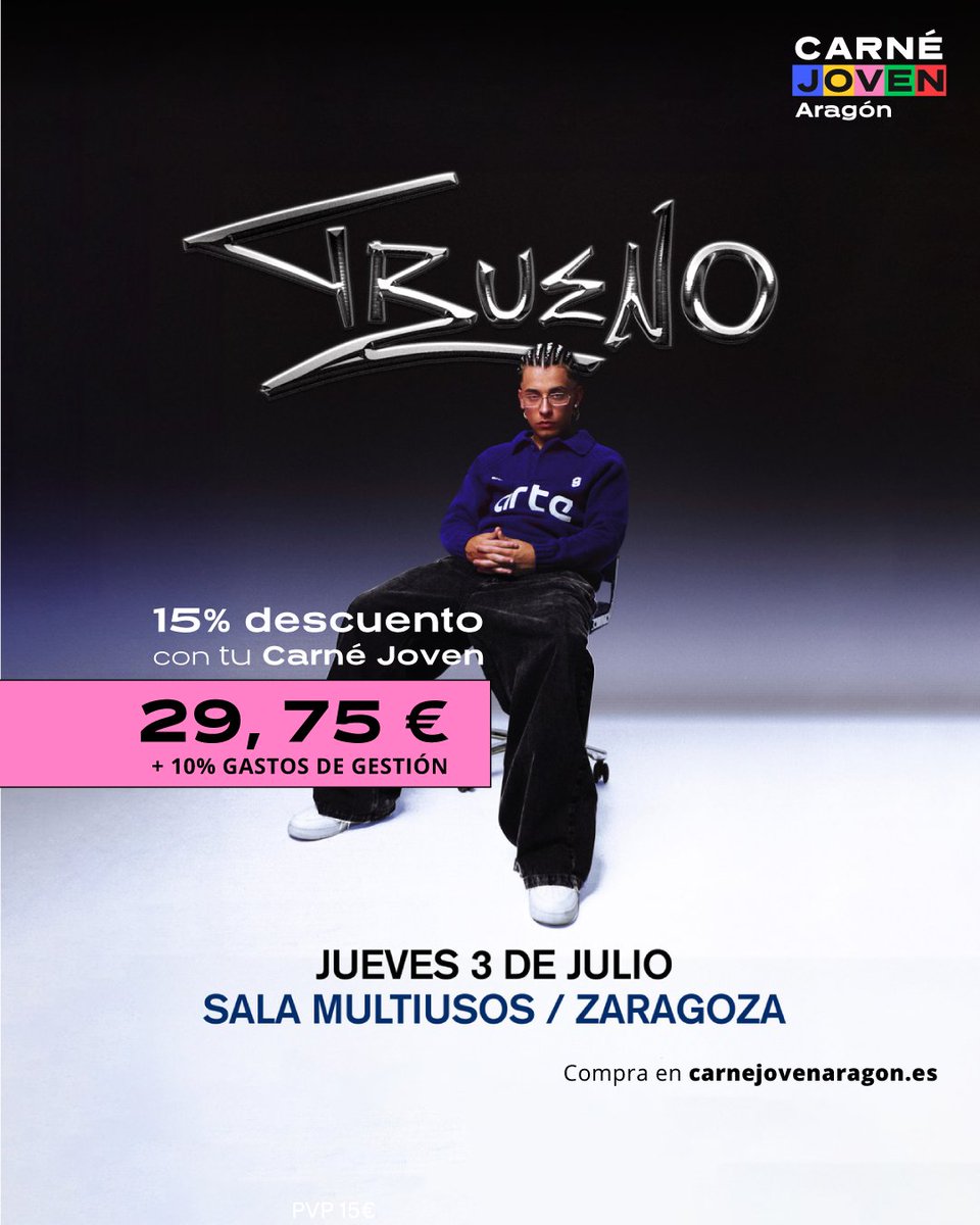 TRUENO CON DESCUENTO del 15% solo por ser titular de #CarnéJoven 🔥 

Corre a por la tuya en carnejovenaragon.es 👉  Que nadie te lo cuente, vívelo con tu #CarnéJoven

#TruenoZaragoza #CarnéJoven #SoldOut #ConciertoTrueno #PrecioCarnéJoven #promocionjoven