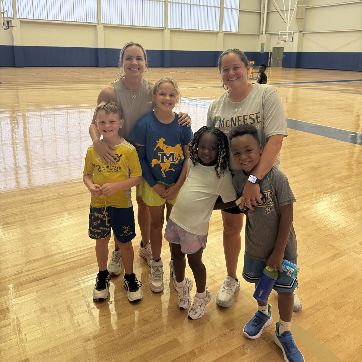 McNeeseWBB's tweet image. Basketball roots run deep. Coach Guzzardo and Caitlyn Baggett—now both moms—passing the game on to the next generation. 

#GeauxPokes