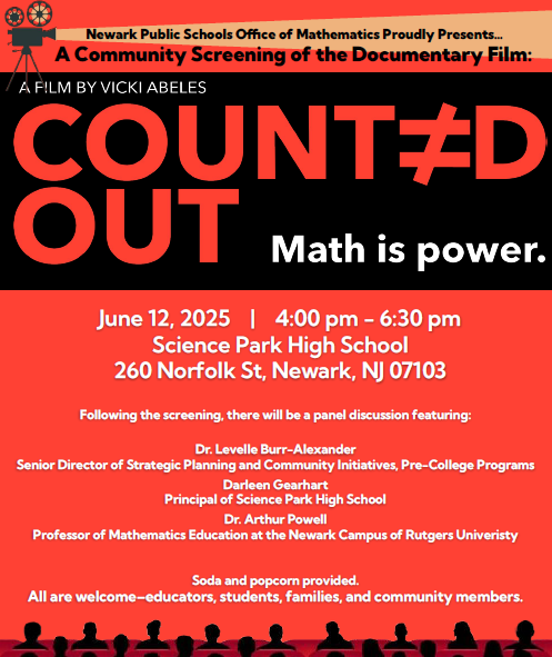 It's here!  The Office of Mathematics is hosting a screening of Counted Out followed by a panel discussion today from 4:00 pm to 6:30 pm at Science Park High School.