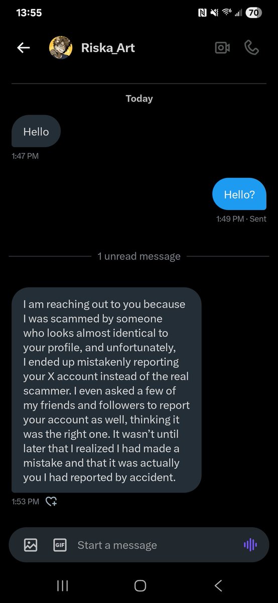 IMPORTANT!!! Everyone please share this and help Riska_art get their account back and help keep others from getting scammed. I believe that Riska had lost control of their account. If you know how to contact them outside of Twitter please do so.