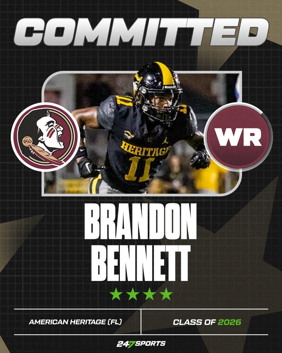 FSU lands a 4-star WR with elite speed.

Brandon Bennett picks FSU after cancelling his OV to UF. Previously visited UGA, too.

Nice get for the Seminoles. More here:
247sports.com/college/florid…