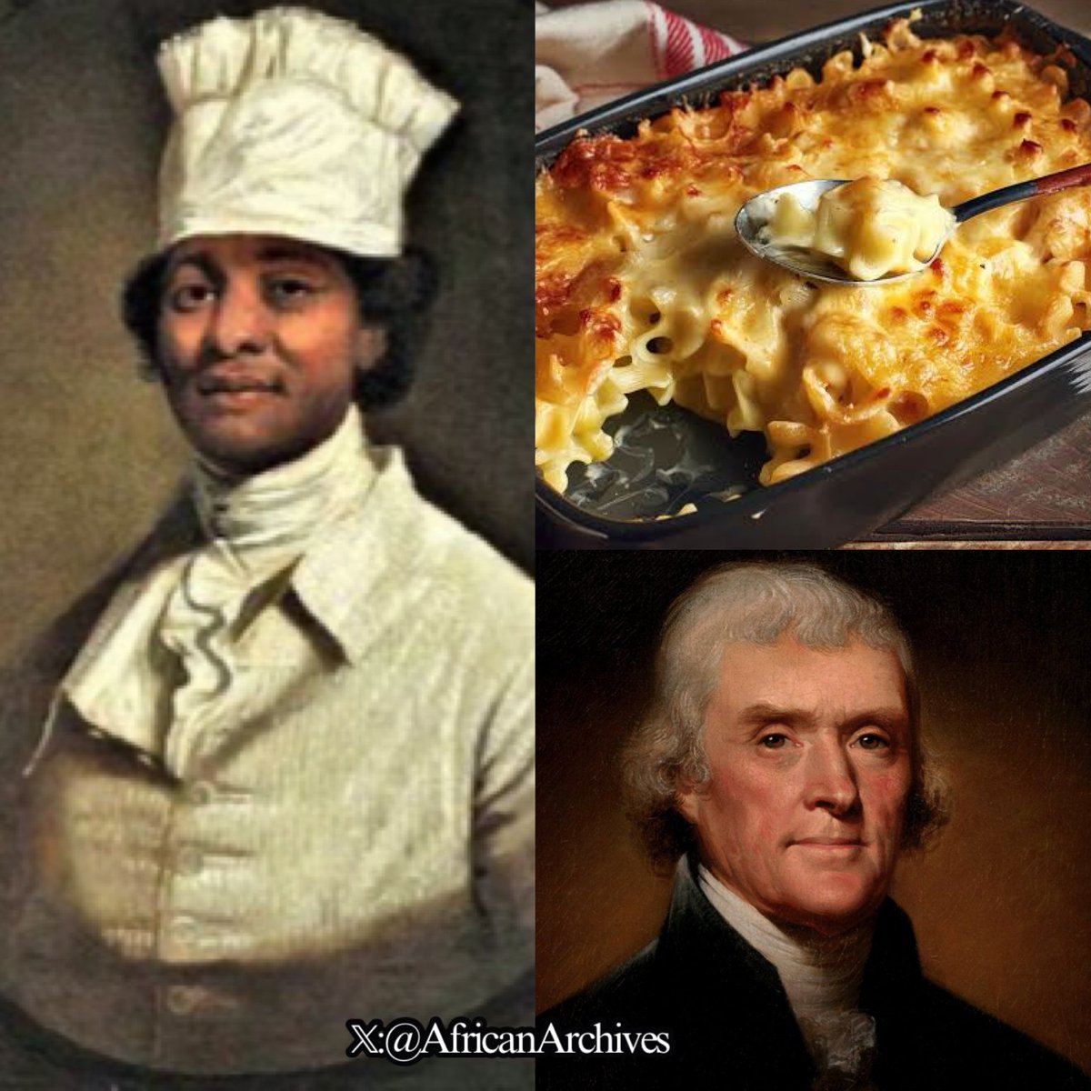 Did you know that James Hemings, is the reason macaroni and cheese made it to America.  

The Chef de cuisine was the first American to train as a chef in France. He was enslaved by Thomas Jefferson at 8. 

A THREAD!