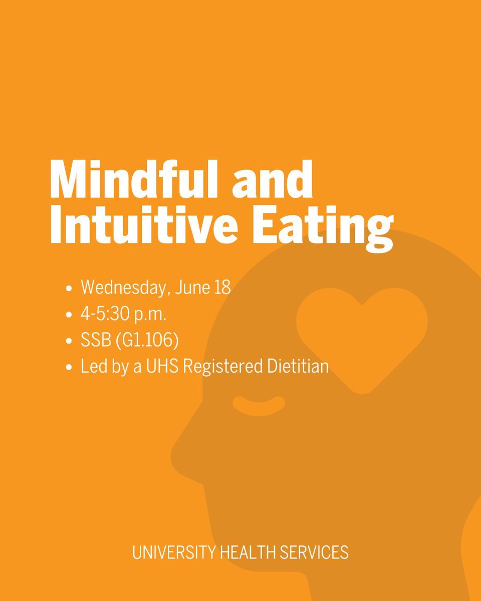 Healthyhorns's tweet image. Join a Healthyhorns dietitian to learn how to create a lifelong alliance with your body instead of a constant disagreement over what, when, and how much to eat.
📆 Wednesday, June 18
⏰ 4-5:30 p.m.
👉 SSB (G1.106)
Register here: buff.ly/vIvlucg