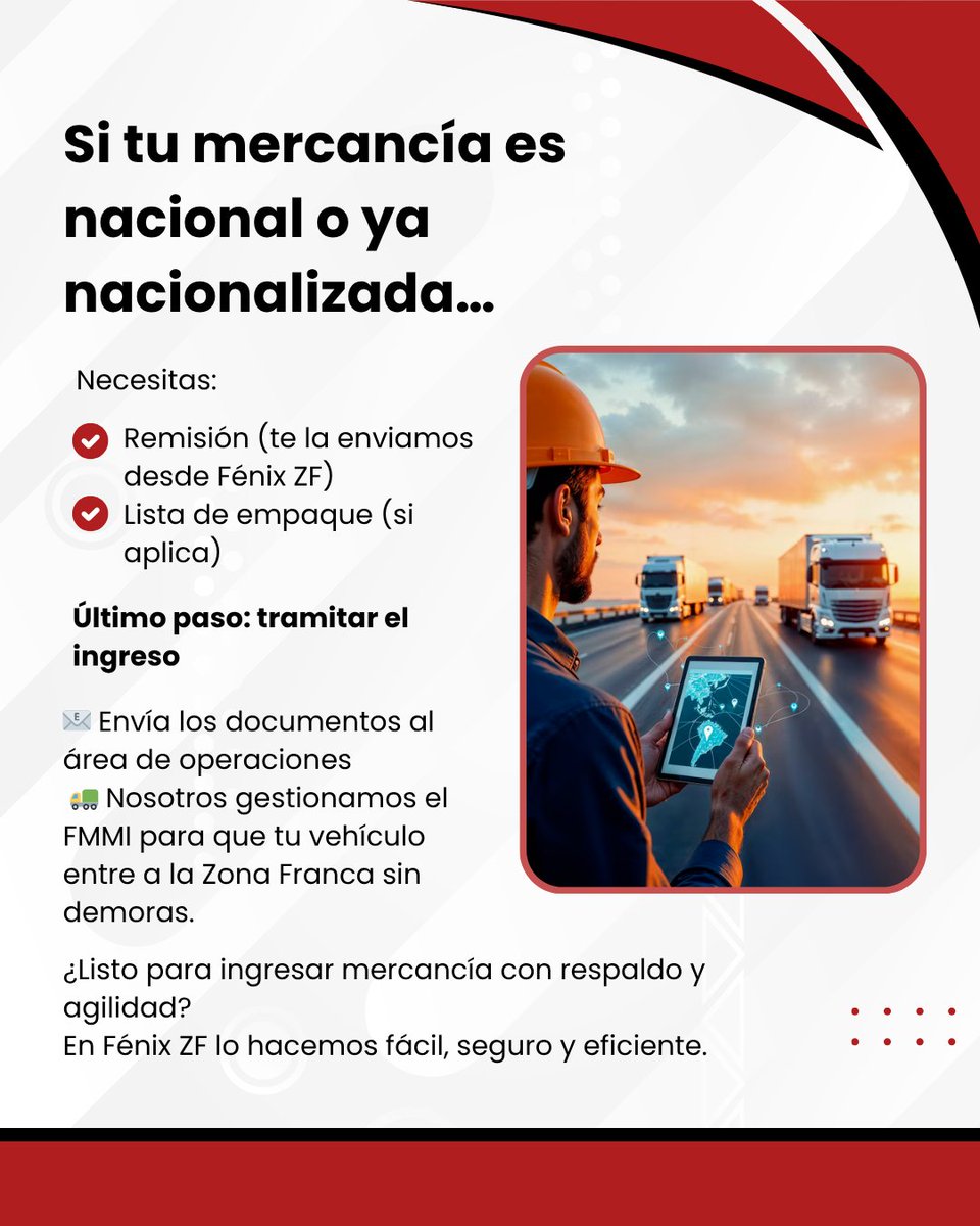 Fenix_ZF's tweet image. 📦 ¿Quieres almacenar en una Zona Franca?
🔐 Te explicamos el proceso en simples pasos.
🚀 Desliza para descubrirlo
#CómoFunciona #LogísticaEficiente #FénixZF #ZonaFranca #AliadoLogístico