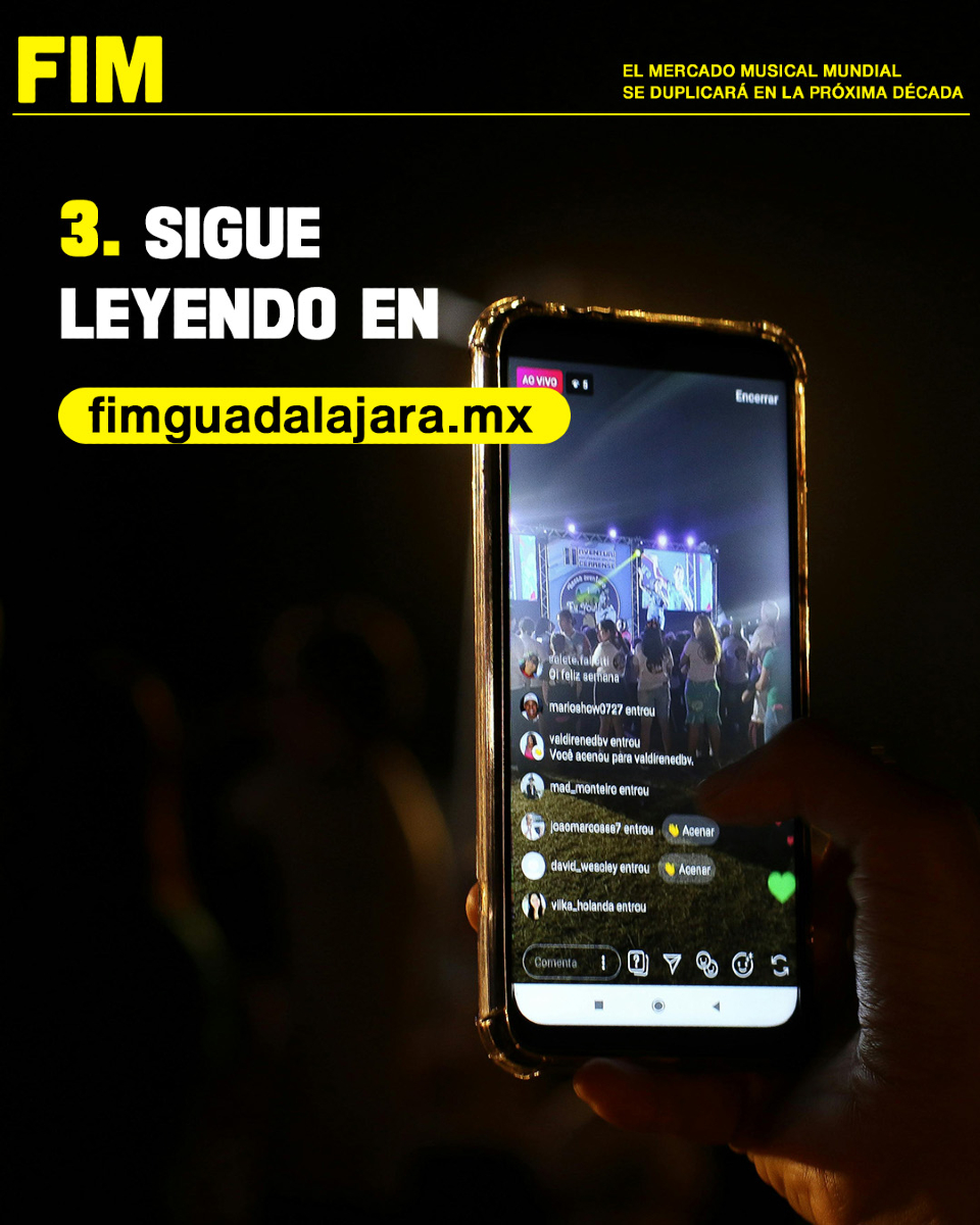 Según Goldman Sachs, el mercado musical mundial se duplicará en la próxima década.
La industria está en auge, y en FIM GDL te conectamos con su futuro 💚

📍 Sé parte del epicentro donde la música y los negocios se encuentran

#industriamusical #musica