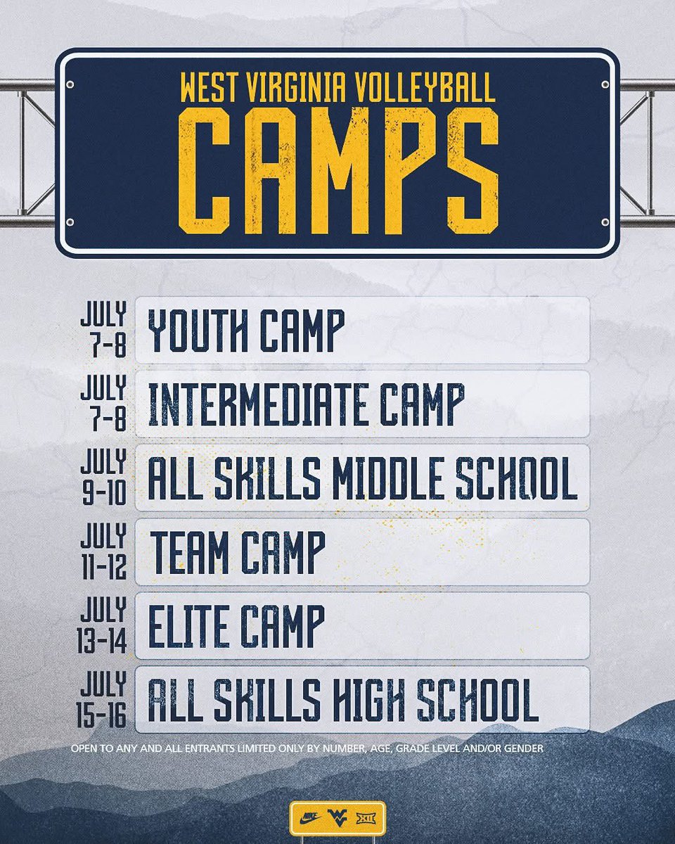 Our All Skills Middle School Camp is sold out! ⛺️ 

But, there’s still time to sign up for our 5️⃣ other camps! Click the link below to register ⤵️

🔗 tinyurl.com/yv2gwcob

#HailWV