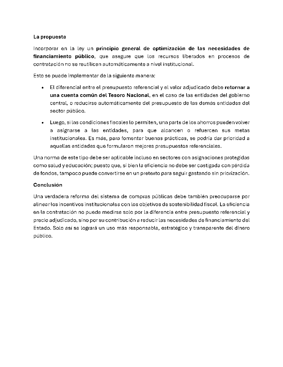 📉 ¿Eficiencia en compras públicas sin impacto fiscal?
Muchos “ahorros” se quedan en las entidades, sin reducir el gasto público.

En este #PolicyBrief proponemos con <a href="/lfsanche/">Leonardo F. Sánchez Aragón</a> una reforma para que la eficiencia contractual también sea eficiencia fiscal. 💰🇪🇨

🧾 Lee aquí: