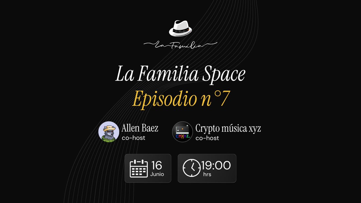 La Familia (@lafamilia_so) on Twitter photo 🎙 Nuevo Space de La Familia... y viene con TODO ⚡️
El séptimo episodio se viene y estaremos hablando de lo que se esta moviendo en el ecosistema y lo que nos espera en Budapest con <a href="/hackerhouses/">Solana APEX and Global Community Events</a> 🇭🇺
Con nuestros co-hosts <a href="/Allenbaez126/">ALLEN 🐺</a> y <a href="/crypto_musica/">Crypto Música XYZ</a> 🎩 🎙 Nuevo Space de La Familia... y viene con TODO ⚡️
El séptimo episodio se viene y estaremos hablando de lo que se esta moviendo en el ecosistema y lo que nos espera en Budapest con <a href="/hackerhouses/">Solana APEX and Global Community Events</a> 🇭🇺
Con nuestros co-hosts <a href="/Allenbaez126/">ALLEN 🐺</a> y <a href="/crypto_musica/">Crypto Música XYZ</a> 🎩