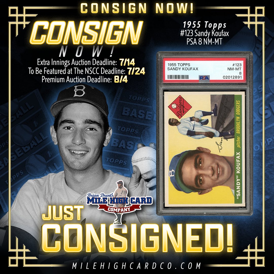 milehighcard's tweet image. π JUST CONSIGNED! π
Coming late August! βΎπ
π¨ NEW DEADLINE: π¨
β‘οΈ To Be Featured at The National Sports Collectors Convention (NSCC): 7/24 βΎ
π¦ READY TO CONSIGN? π°
β‘οΈ Visit milehighcardco.com/consignwithus.β¦ or give us a call at (303) 840-2784 today!
#MHCC #consign #sandykoufax