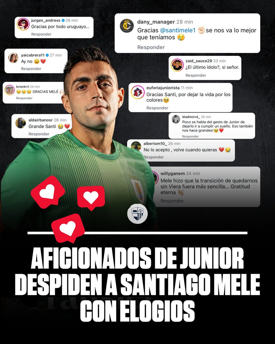 💙 La gente de <a href="/JuniorClubSA/">Junior FC</a> en verdad ama a <a href="/MeleSantiago25/">Santiago Mele</a> y se nota por cómo se expresaron de él, cuando se su salida del club para jugar en <a href="/Rayados/">Rayados</a>. No hay duda de que estamos en buenas manos 🙌
