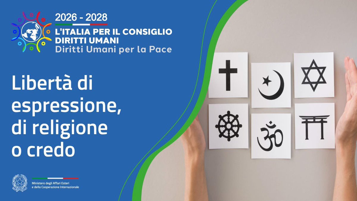L’Italia🇮🇹 è impegnata nella tutela delle libertà di opinione, espressione, stampa, religione o credo. Al Consiglio #DirittiUmani🇺🇳 continueremo a sostenere #pluralismo, #inclusione, e #tolleranza e a promuovere il #dialogo interreligioso e interculturale. 

#ItalyforHumanRights