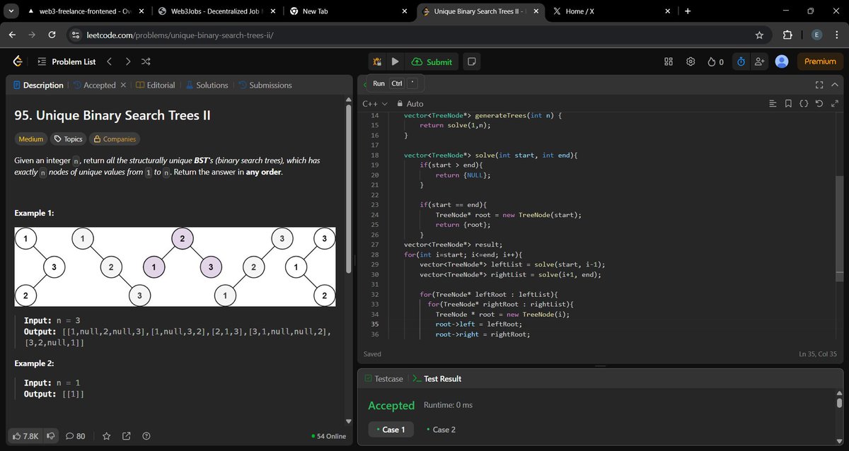 _a_m_i_t_1's tweet image. Day 355 of #360DaysOfCode.

Unique Binary Search Tree II. Solved using recursion.