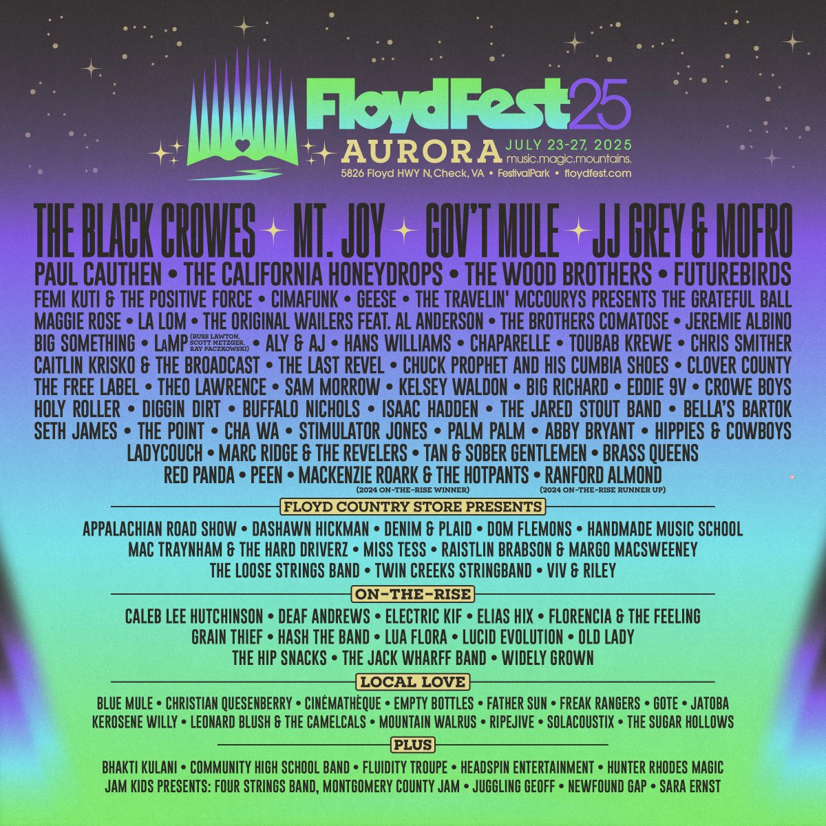 Gov’t Mule will headline the Main Stage at <a href="/floydfest/">FloydFest</a>  25 Aurora on Thursday, July 24, 2025 in Floyd, VA. 

🎟 Weekend passes, day tickets, and travel packages with shuttles are available now at Floydfest.com

#Floydfest #Govtmule #livemusic #WarrenHaynes