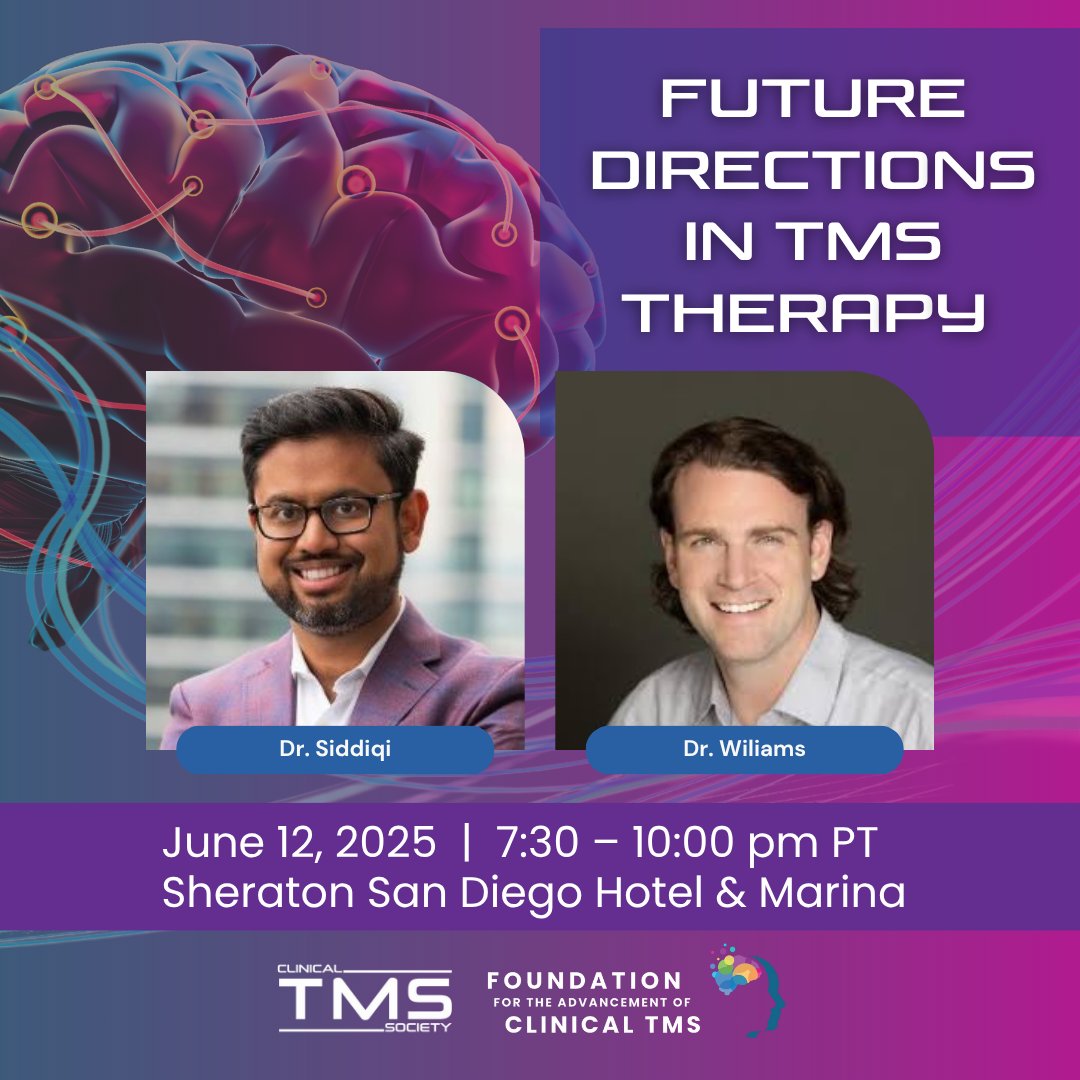 This special event will feature insightful presentations by esteemed speakers, Shan Siddiqi, MD, and Nolan Williams, MD.

All proceeds directly benefit the Bob Sammons Clinical TMS Research Grant, fueling vital research in our community.
#CTMSS2025