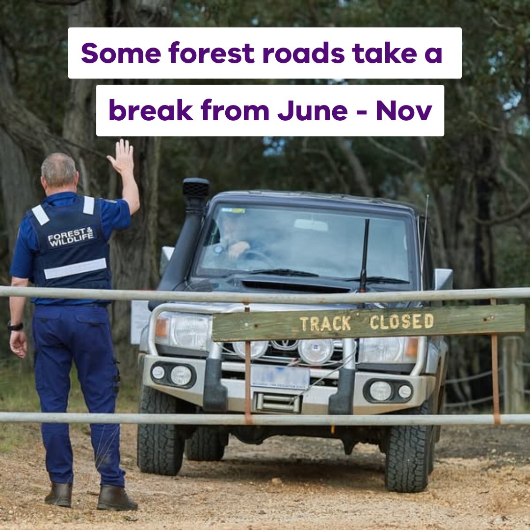 Seasonal road closures are in effect to protect some roads from damage over the colder months. Before you hit the road, check the closures here: bit.ly/45wRnFx 
Anybody skidding past the rules will be penalised. 
Report illegal vehicle use and gate breaches to 136 186.