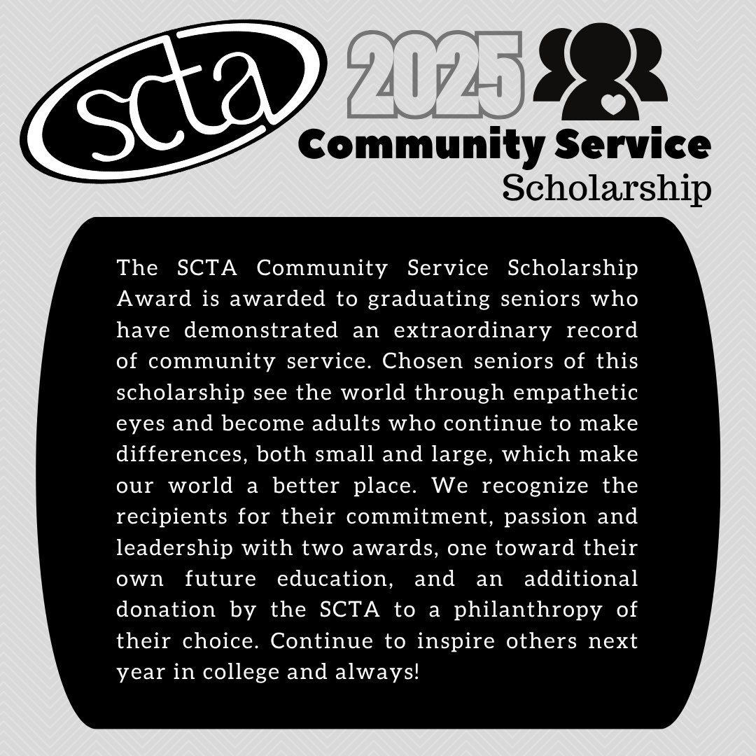 The SCTA Community Service Scholarship Award is awarded to graduating seniors who have demonstrated an extraordinary record of community service.  Chosen seniors of this scholarship see the world through empathetic eyes and become adults who continue to make differences! <a href="/nysut/">NYSUT</a>