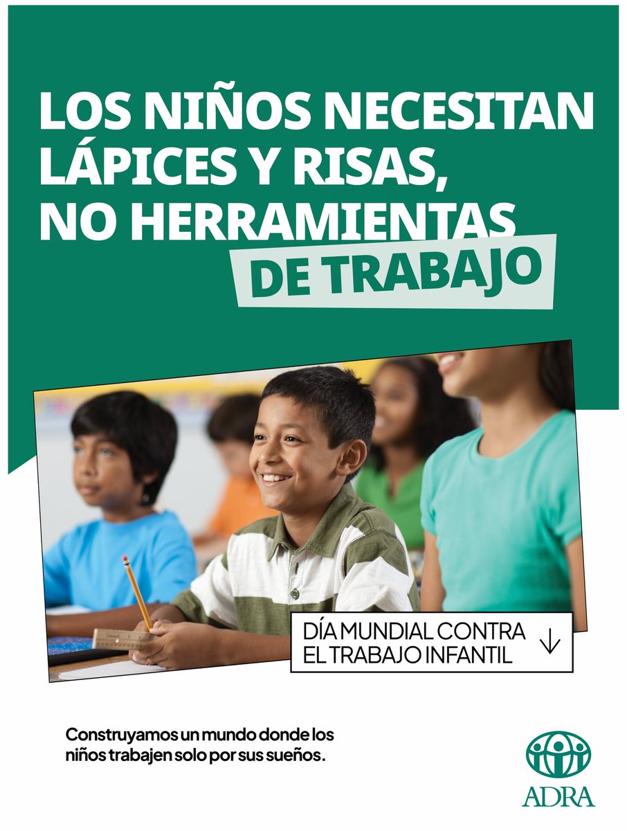 En el #DiaMundialContraelTrabajoInfantil desde ADRA reafirmamos nuestro compromiso por proteger la niñez. Nos motiva entregar oportunidades reales: educación y protección. Sabemos que aún hay alrededor de 138 millones de niños/as trabajando en el mundo, y más de 219  mil en 🇨🇱.