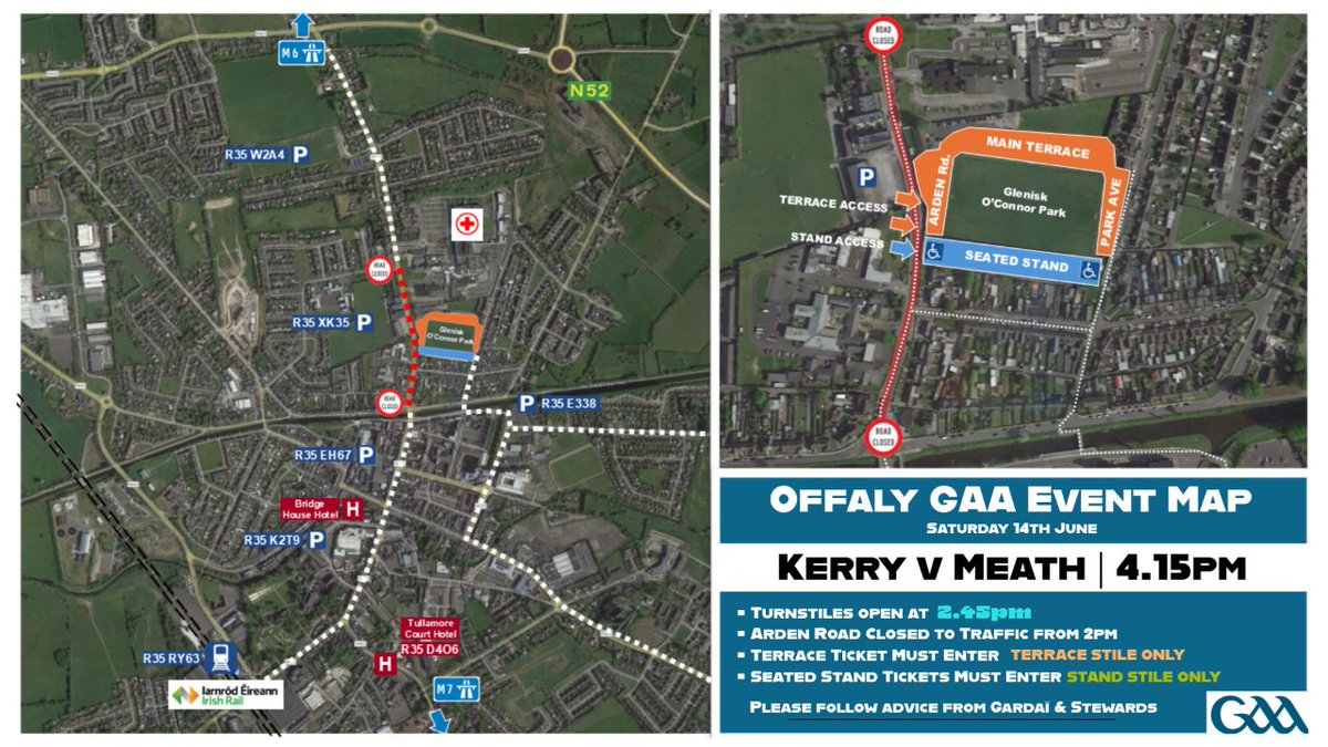 𝙊𝙛𝙛𝙖𝙡𝙮 𝙂𝘼𝘼 𝙀𝙫𝙚𝙣𝙩 𝙐𝙥𝙙𝙖𝙩𝙚 𝙛𝙤𝙧 𝙎𝙖𝙩𝙪𝙧𝙙𝙖𝙮 ⓵⓸𝙩𝙝 𝙅𝙪𝙣𝙚

Some important information for this coming Saturday 14th as we welcome supporters from <a href="/Kerry_Official/">Kerry GAA</a> and <a href="/MeathGAA/">Meath GAA</a> to <a href="/Glenisk/">Glenisk</a> O'Connor Park for round 3 of the All-Ireland senior football