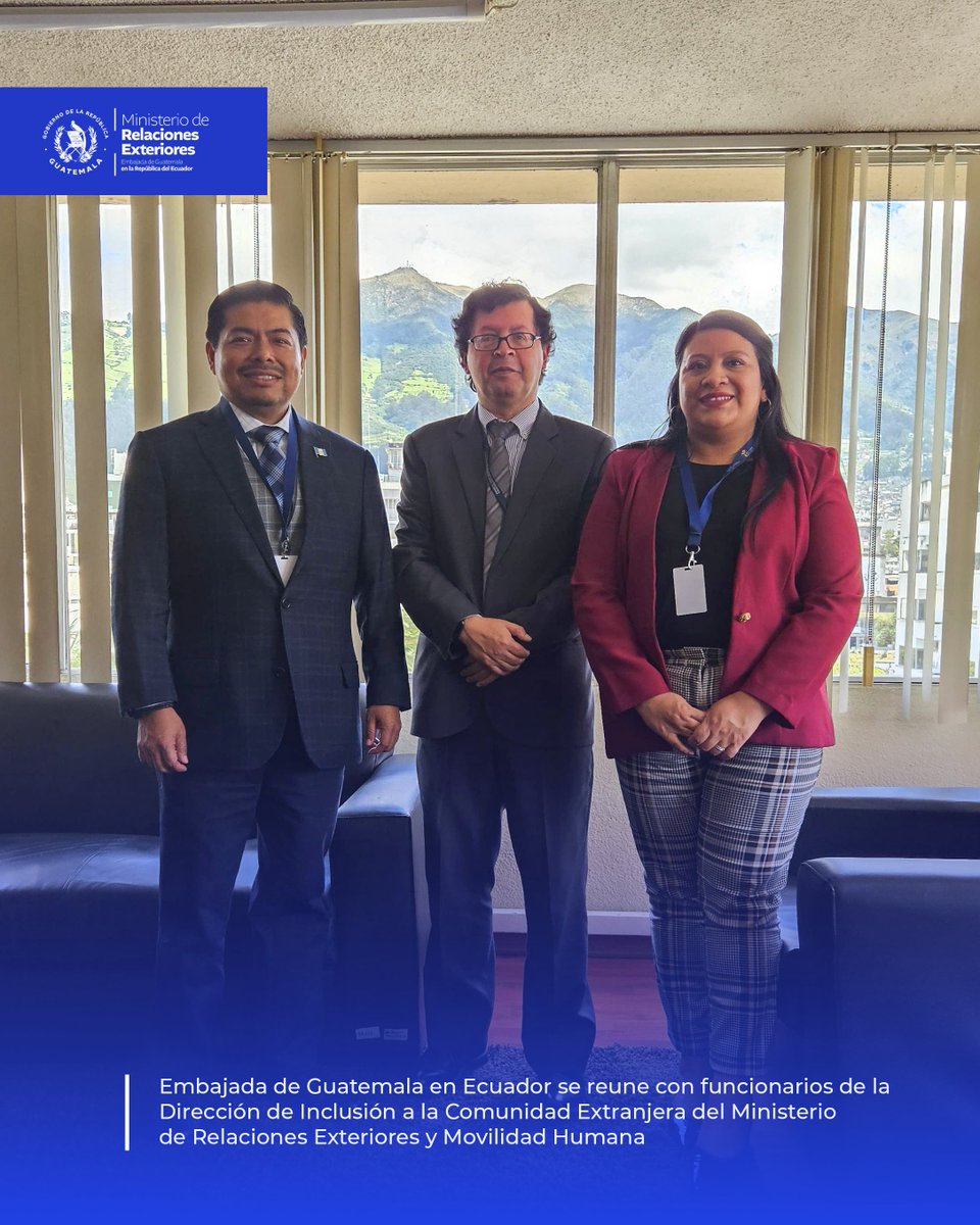 🇬🇹#GuatemalaEnEcuador | La Embajada de Guatemala en Ecuador se reunió con la Dirección de Inclusión a la Comunidad Extranjera de <a href="/CancilleriaEc/">Cancillería del Ecuador 🇪🇨</a> para coordinar acciones que fortalezcan la atención a guatemaltecos en el país.
🇬🇹🤝🇪🇨
