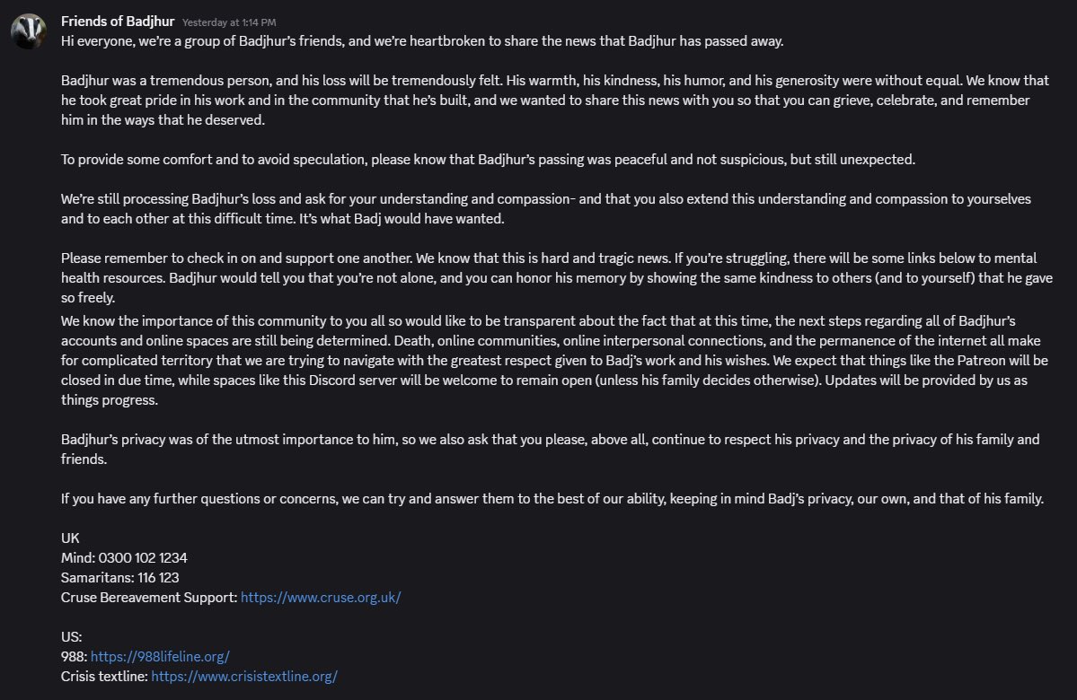 Thank you for everything friend. 
I’ll always be grateful to you for the joy and friendship you brought me. 

I’ll keep sharing the joys and mischief we shared the rest of my life. 🖤

You’ll always be my favorite voice actor. #Badjhur