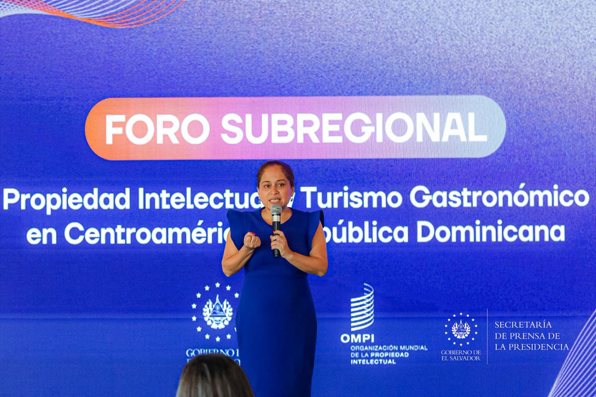 Secretaría de Prensa de la Presidencia (@secprensasv) on Twitter photo #PropiedadIntelectual | Gracias al trabajo articulado de <a href="/EconomiaSV/">Ministerio de Economía</a>, <a href="/MITURElSalvador/">Ministerio de Turismo</a>, Corsatur y <a href="/CNRSV/">CNR El Salvador</a>, El Salvador lidera en el uso de la propiedad intelectual para fortalecer el turismo gastronómico con visión de futuro.
En el foro participan la ministra <a href="/MariaLuisaHayem/">María Luisa Hayem 🇸🇻</a>, #PropiedadIntelectual | Gracias al trabajo articulado de <a href="/EconomiaSV/">Ministerio de Economía</a>, <a href="/MITURElSalvador/">Ministerio de Turismo</a>, Corsatur y <a href="/CNRSV/">CNR El Salvador</a>, El Salvador lidera en el uso de la propiedad intelectual para fortalecer el turismo gastronómico con visión de futuro.
En el foro participan la ministra <a href="/MariaLuisaHayem/">María Luisa Hayem 🇸🇻</a>,
