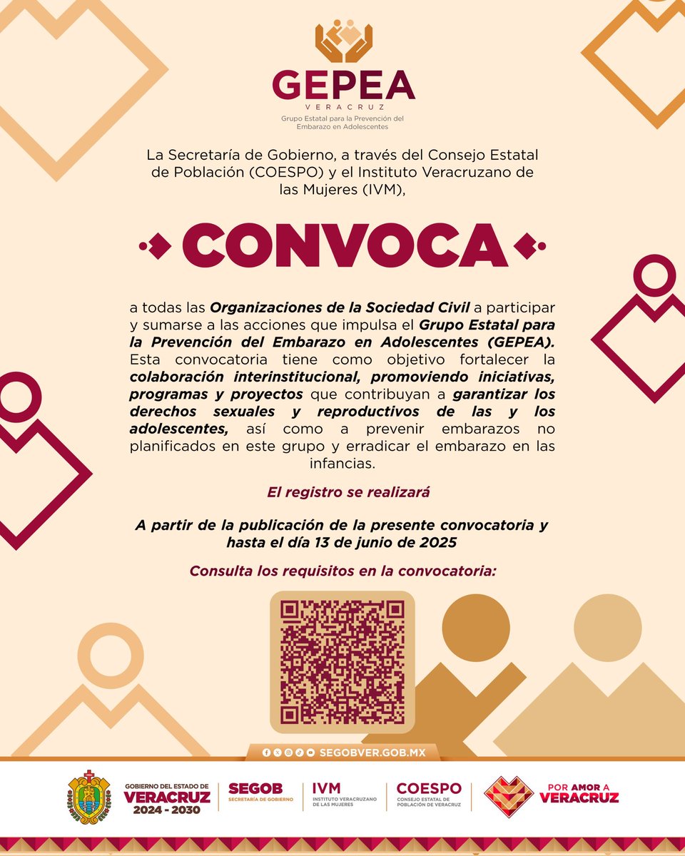 #QueNoSeTePase 📢
El GEPEA invita a organizaciones civiles a sumarse a acciones que garanticen derechos sexuales y prevengan embarazos no planificados.

Convoca: Secretaría de Gobierno vía COESPO.

#PorAmorAVeracruz ❤️