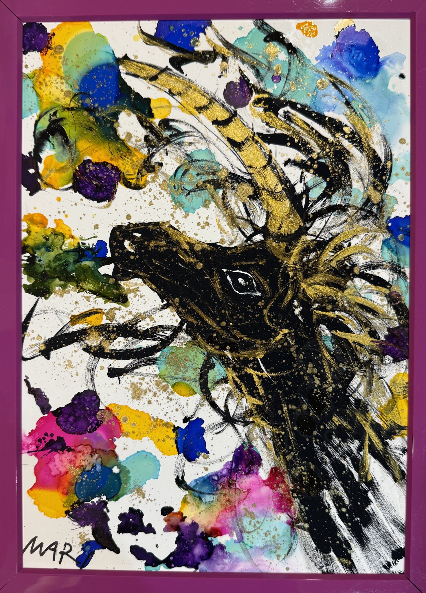 西村麻里　ペン画 新品同様 西村麻里さん 桜観音様 青龍様 直筆絵画 日本画 絵画