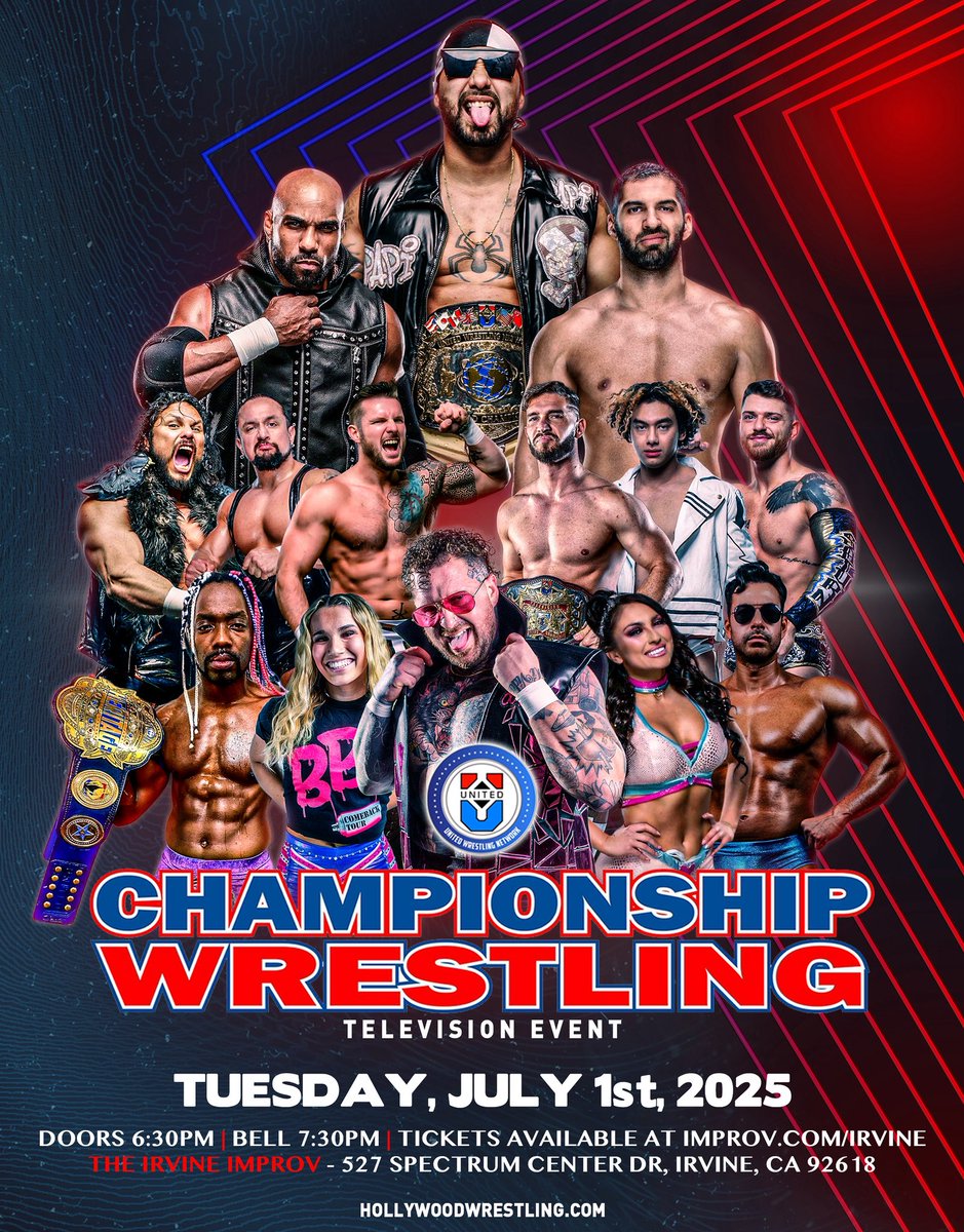 United Wrestling Network (@unitedwrestling) on Twitter photo π¨ BREAKING NEWS π¨
CHAMPIONSHIP WRESTLING RETURNS TO IRVINE!
πΊ TV taping!
π Title fights!
π€―Shocking returns!
ποΈ Tuesday, July 1
π <a href="/IrvineImprov/">Irvine</a>
ποΈ Tickets: ticketweb.com/event/championβ¦
Be there when the lights go on.
#ProWrestling #Wrestling #WWE #AEW #TNA #NWA #NJPW π¨ BREAKING NEWS π¨
CHAMPIONSHIP WRESTLING RETURNS TO IRVINE!
πΊ TV taping!
π Title fights!
π€―Shocking returns!
ποΈ Tuesday, July 1
π <a href="/IrvineImprov/">Irvine</a>
ποΈ Tickets: ticketweb.com/event/championβ¦
Be there when the lights go on.
#ProWrestling #Wrestling #WWE #AEW #TNA #NWA #NJPW