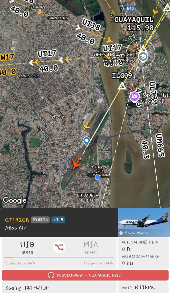 #Importante
Al momento la pista del Aeropuerto de #Guayaquil se encuentra cerrada por aeronave en pista.
Boeing 747 reportó problema hidráulico según nos informan. La aeronave tenía la ruta #Quito - #Miami y se desvió al JJO.