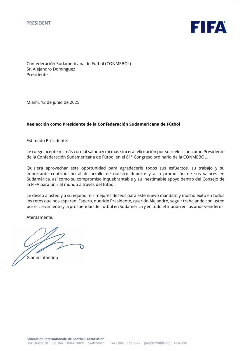 agdws's tweet photo. ¡Muchas gracias, querido Presidente Gianni Infantino!

Continuaremos trabajando con el mismo compromiso y pasión para fortalecer el fútbol en Sudamérica y en el mundo.

¡Seguimos Creyendo en Grande! https://t.co/V565DT67EC
