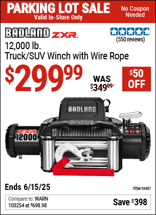 New Deal: BADLAND ZXR 12,000 lb. Truck/SUV Winch with Wire Rope