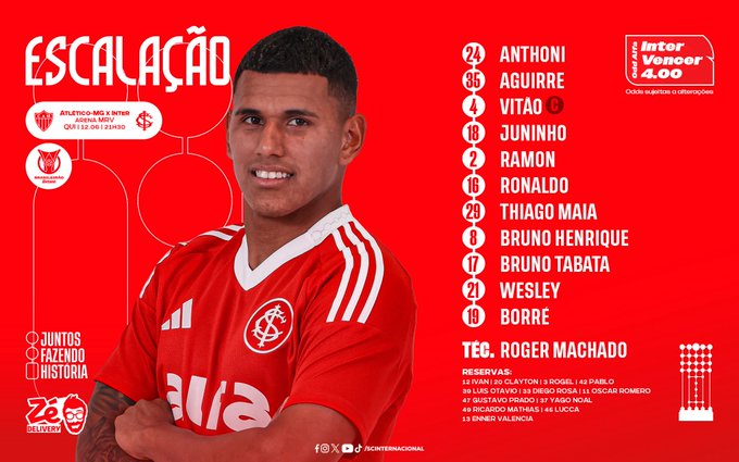 Inter escalado para enfrentar o Atlético-MG