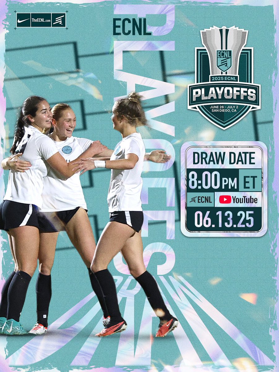 You know when, now find out who. 👀

Tune in to the 2025 ECNL Girls Playoffs Draw, exclusively on the ECNL’s YouTube, Friday, June 13th. 

▶️ ecnl.info/youtube-ecnl

#ECNLplayoffs #RaiseTheGame