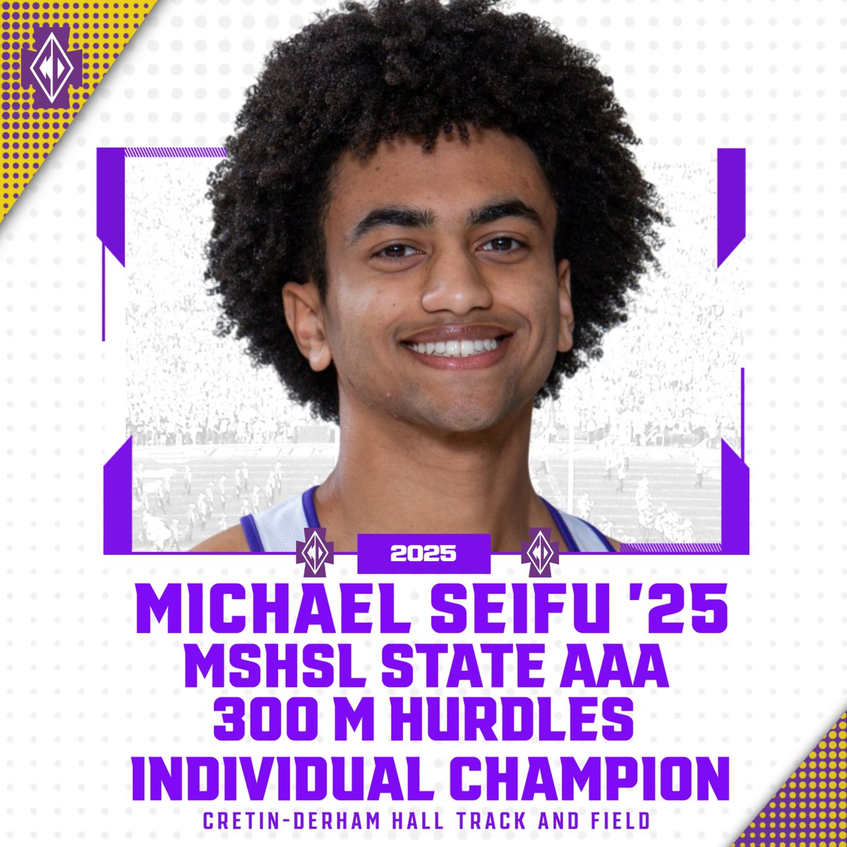 Congratulations to Michael Seifu '25 of @cdhtrack who is your 2025 MSHSL Class AAA 300M Hurdles Individual Champion!