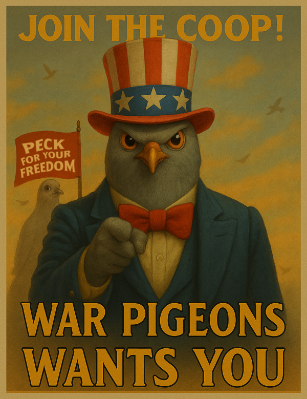 WarPigeonsGame's tweet photo. WAR PIGEONS WANTS YOU.
Join the flock. Peck for your freedom. 💥
Now accepting new recruits. #WarPigeonsGame
#IndieGameSpotlight
#GamesToWatch
#WholesomeGames
#IndieGameDev
#SteamIndieGames
#UpcomingIndieGame
#BrawlGame
#WackyShooter
#CouchCoop
#IGNFan
#GameInformer https://t.co/8y7tzoD9JW