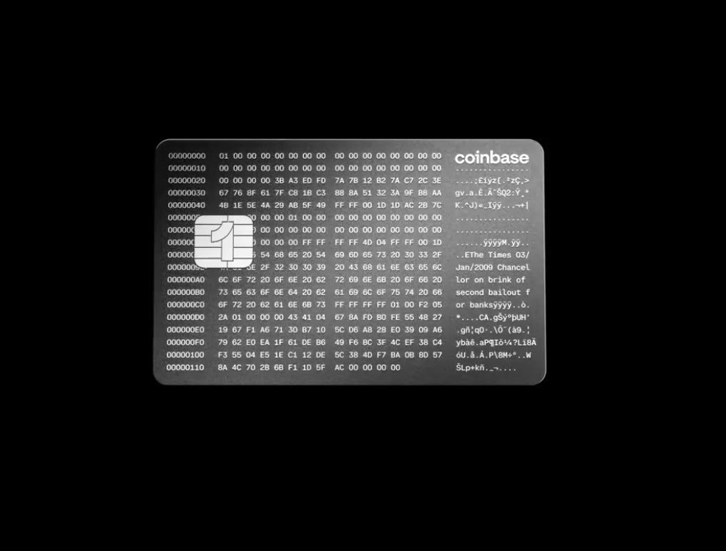 alright the design of the new Coinbase Amex looks epic with the Bitcoin genesis block

“up to 4% back in Bitcoin”

curious to see the details