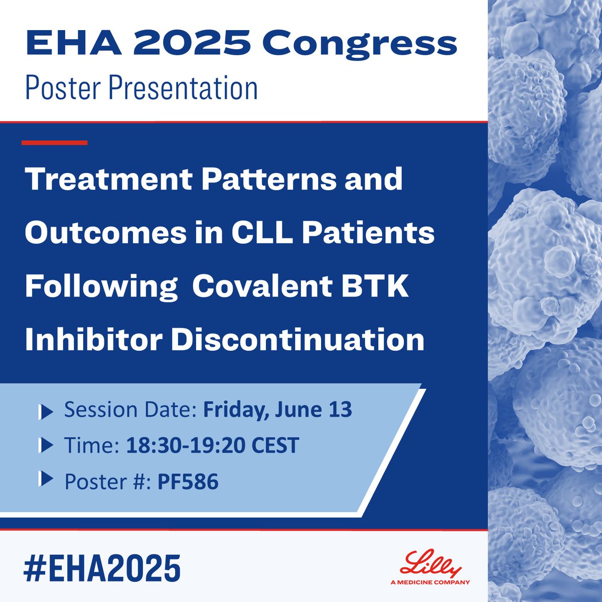 LillyOncMed's tweet image. #EHA2025 | Learn about real-world treatment patterns and outcomes for patients with #CLL following covalent BTKi discontinuation in Canada.
View presentation details here: e.lilly/3ZliZcT
#RealWorldData #RealWorldEvidence #LeuSM #LymSM