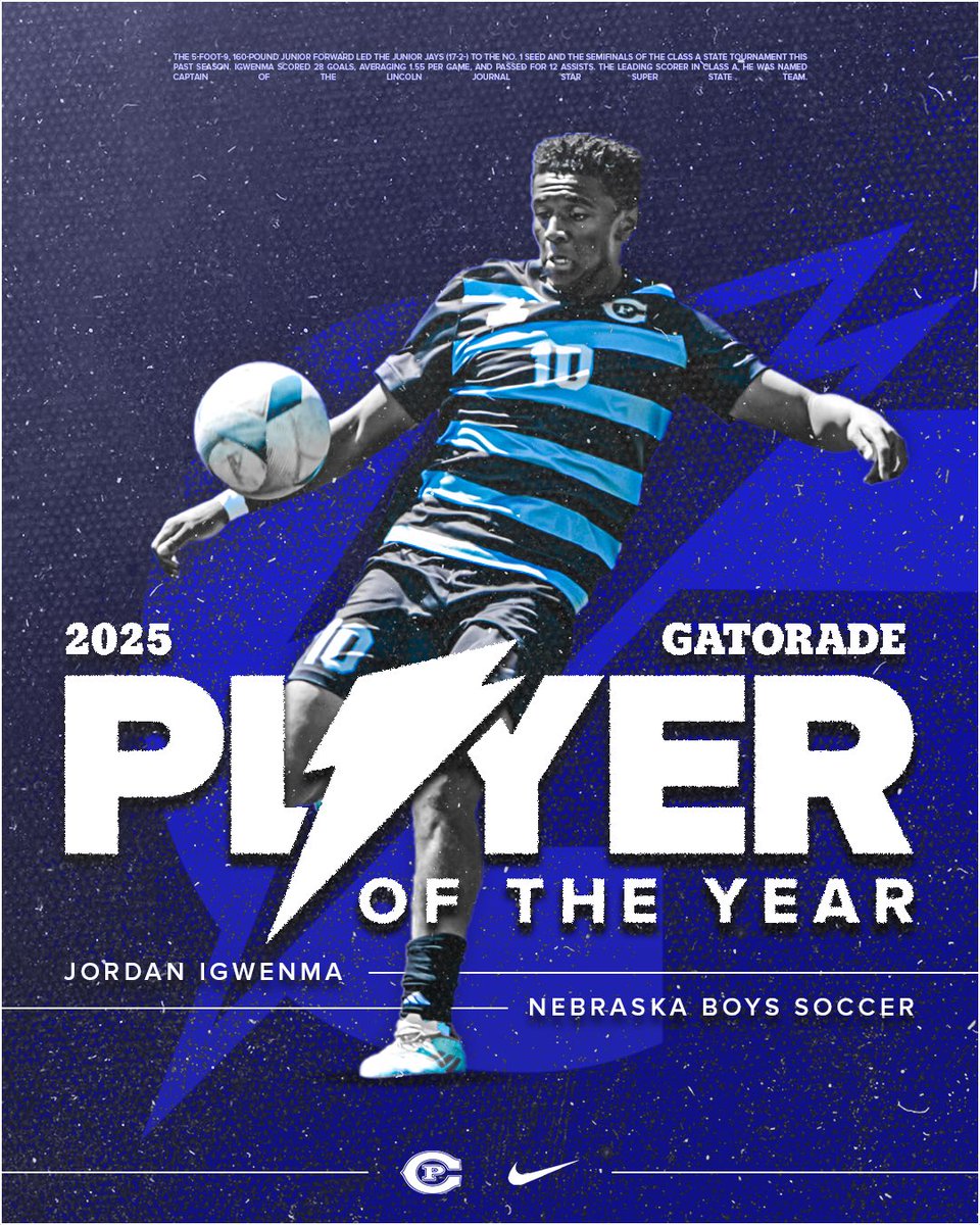 Creighton Prep Soccer is proud to announce that our own Jordan Igwenma has been named a 2025 Gatorade State Soccer Player of the Year, recognizing his talent and work ethic.

This is yet another reminder that the state’s top players choose Prep to grow, compete, and lead.