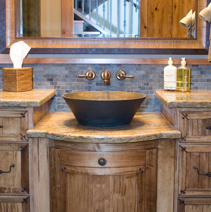 akicon_inc's tweet photo. A bold vessel sink set against a backdrop of rich wood and stone—this vanity brings natural textures and timeless style together in perfect harmony. The wall-mounted faucet adds just the right touch of modern simplicity. 🖤🪵 #RusticBathroom #VesselSink #BathroomDesign https://t.co/29u7O7CqnB