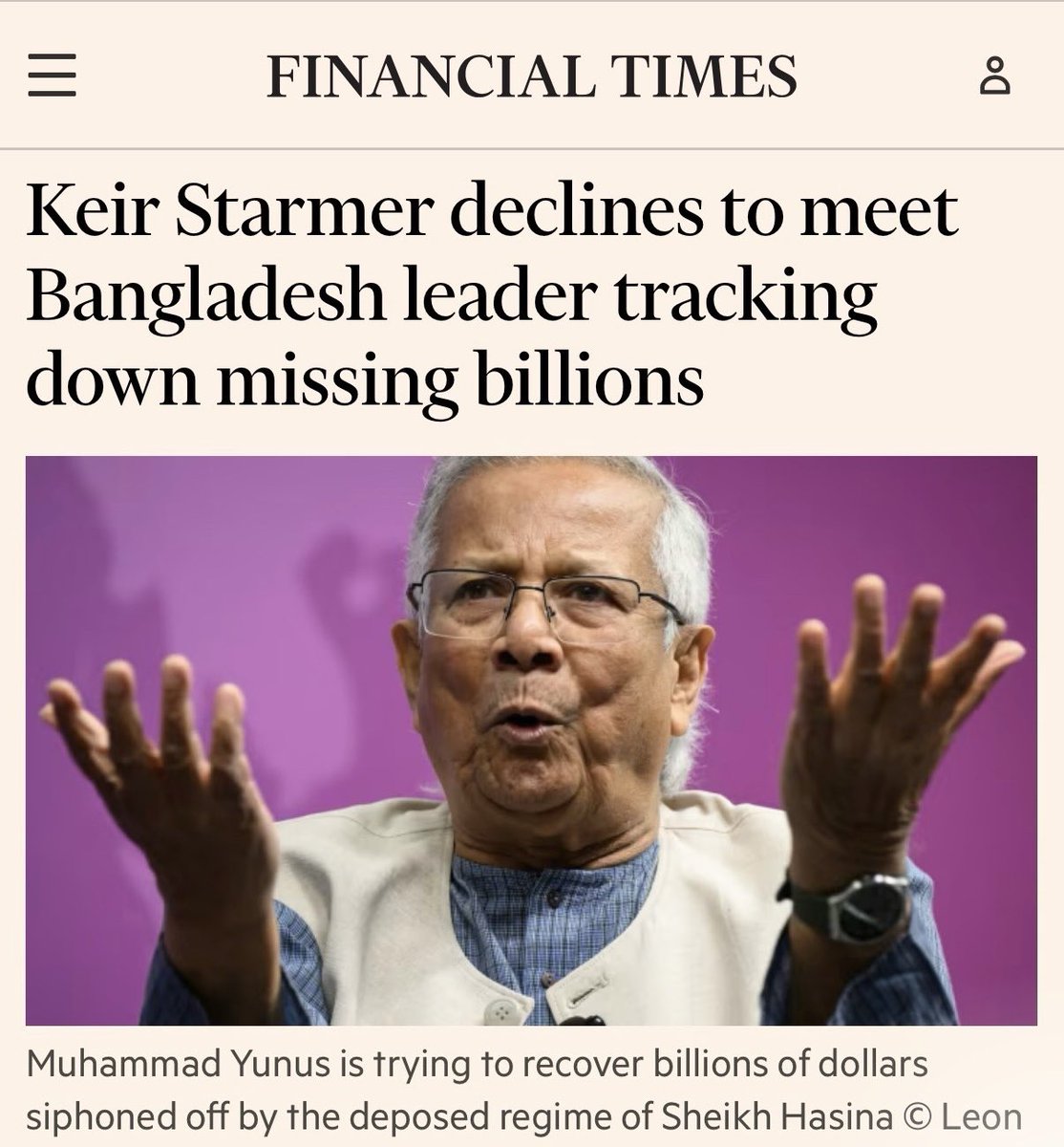Taqbir Huda (@taqbirhuda) on Twitter photo The UK PM <a href="/Keir_Starmer/">Keir Starmer</a>’s refusal to meet <a href="/ChiefAdviserGoB/">Chief Adviser of the Government of Bangladesh</a> reveals more than a diplomatic snub.
It reflects an enduring continuity in international order: From extractive colonisation to modern money laundering, Global North capitals continue to profit from looted Global South The UK PM <a href="/Keir_Starmer/">Keir Starmer</a>’s refusal to meet <a href="/ChiefAdviserGoB/">Chief Adviser of the Government of Bangladesh</a> reveals more than a diplomatic snub.
It reflects an enduring continuity in international order: From extractive colonisation to modern money laundering, Global North capitals continue to profit from looted Global South