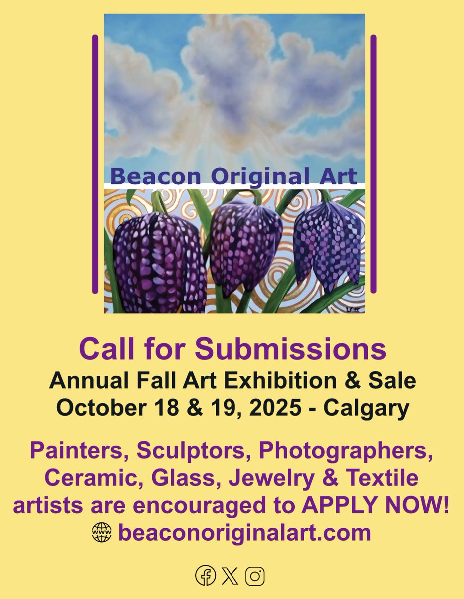 Call for Submissions: Show Your Work this Fall!

bit.ly/4mVpMnT

#yycarts #yycartists #yycevents #yyc #yycart 
<a href="/AFA1991/">Alberta Foundation for the Arts</a> <a href="/AlbertaUArts/">Alberta University of the Arts</a>