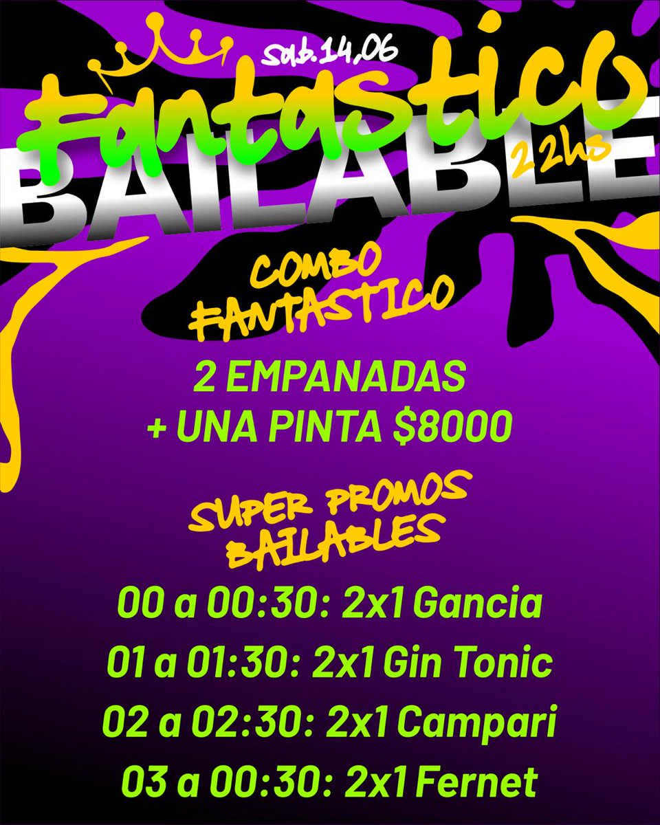 labandafinalp's tweet photo. PROMOS TODA LA NOCHE EN EL #fantasticobailable 😎

Será una noche inolvidable y para hacerla completita, en el esmerado servicio de cantina habrá SUPER PROMOS 2X1 PARA BRINDAR TODA LA NOCHE 💃🕺💃🕺

🎫 ¿Todavía no sacaste tu entrada?
¡Corre a las puntos de venta habilitados! https://t.co/U4LUYVVLnj