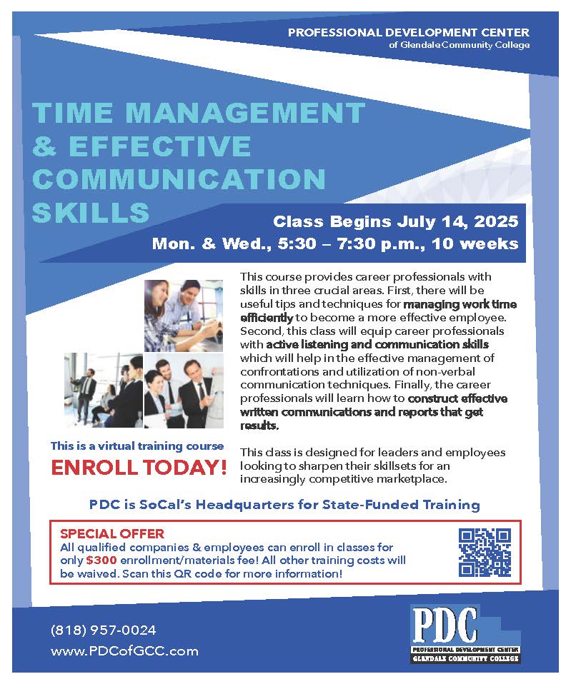 PDCGlendale's tweet image. Contact us today to enroll in our upcoming #timemanagement and #effectivecommunication skills #trainingcourse Class begins July 14, 2025
#timemanagement #timemanagementtips #professionaldevelopment #losangeles #training #upskill #communication
