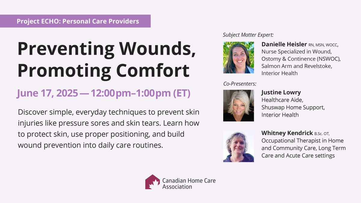 CdnHomeCare's tweet image. Personal care providers play a crucial role in protecting clients from pressure injuries, skin tears, and moisture-associated damage. Simple, everyday actions - such as adjusting a client’s position, keeping skin dry, and using protective products - can significantly reduce…
