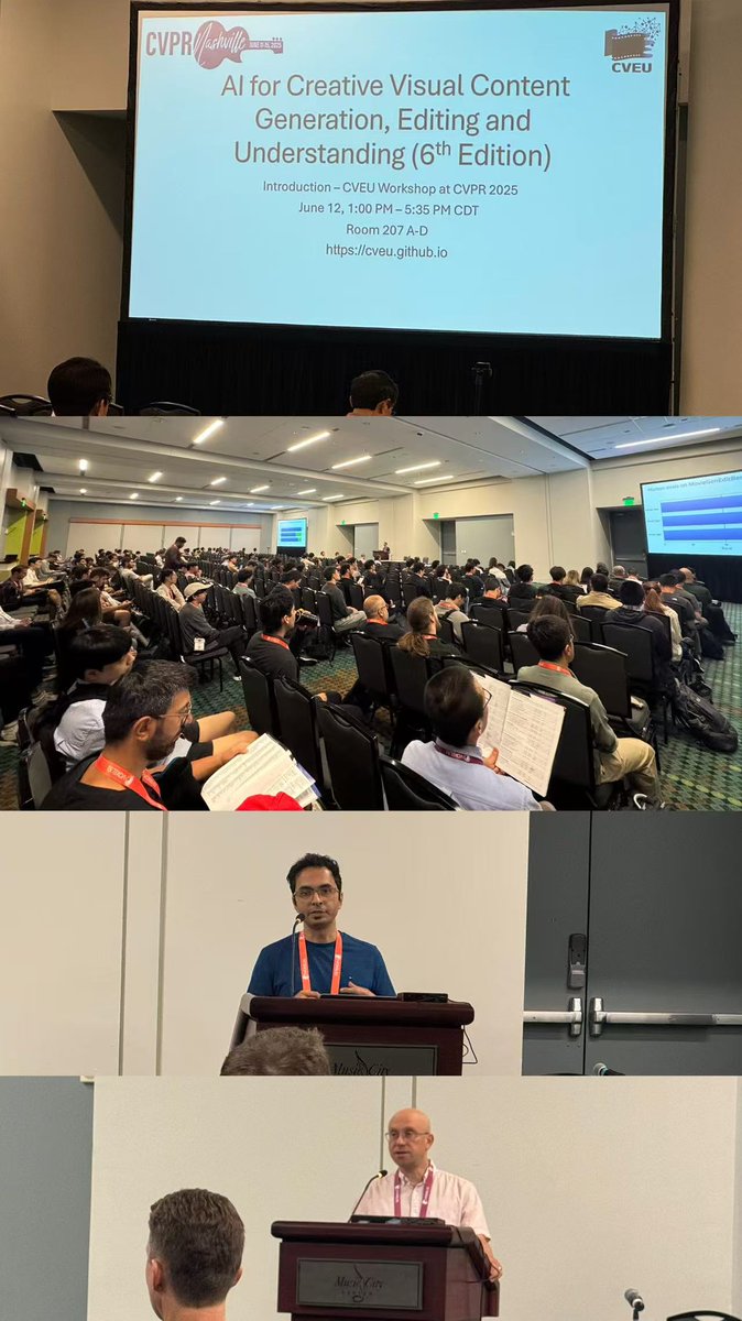 raoanyi's tweet image. We have a full house #CVPR2025 @CVPR workshop on AI for Creative Visual Content in Room 207 A-D @cveu_workshop. Come join us now!